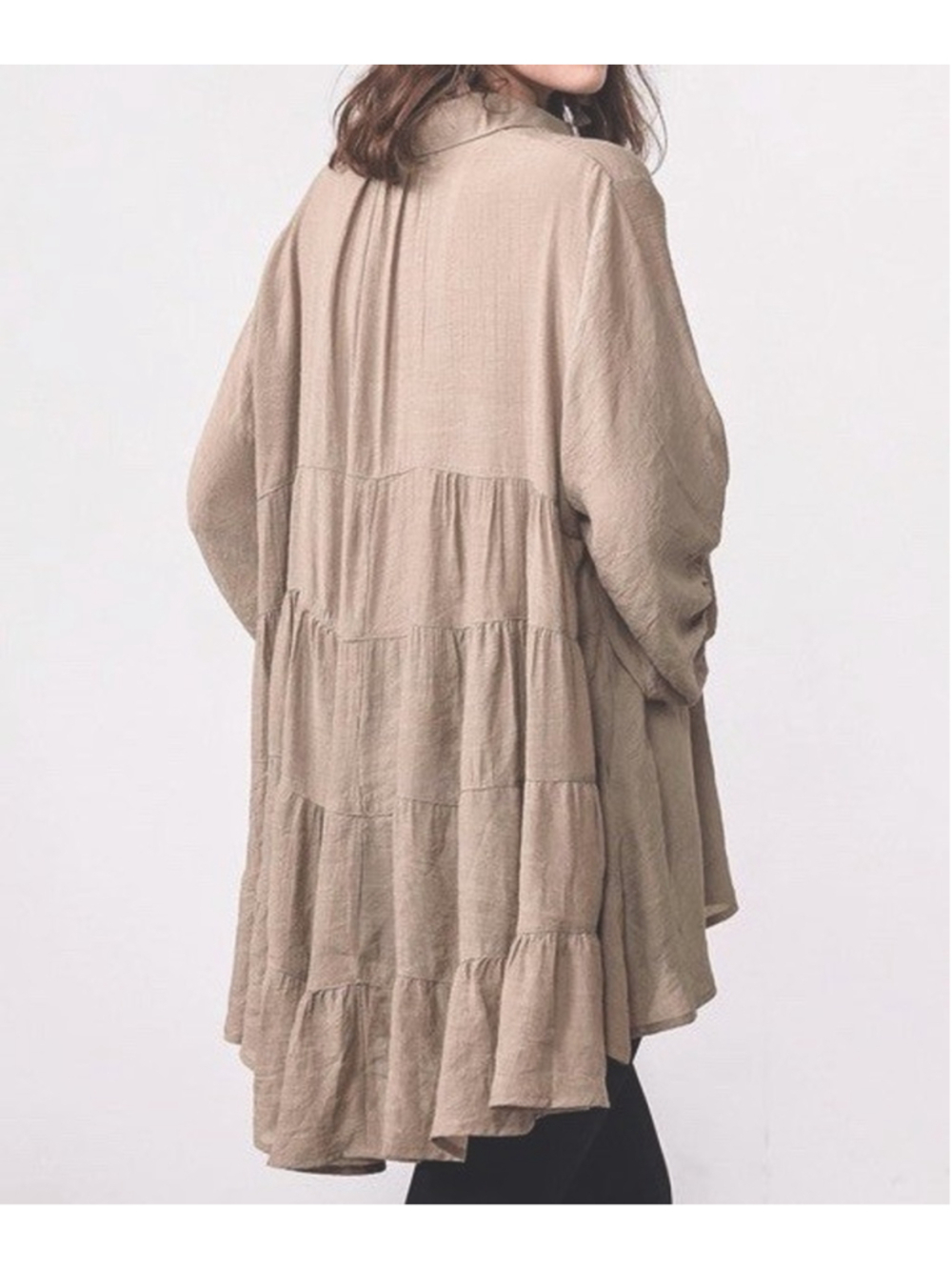 Zenana 1X Taupe Tiered Tunic Dress Pockets Button Front Boho Oversized - Picture 2 of 6